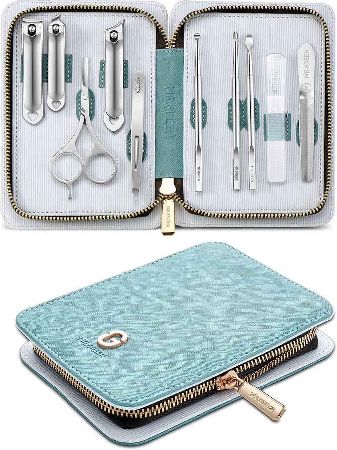 MR.GREEN Manicure Kit 10 in 1 German Stainless Nail Clippers Set Professional Personal Nail Care Kit Manicure Pedicure Set Portable Travel Nail Kit with Exquisite Leather Case for Men &amp Women