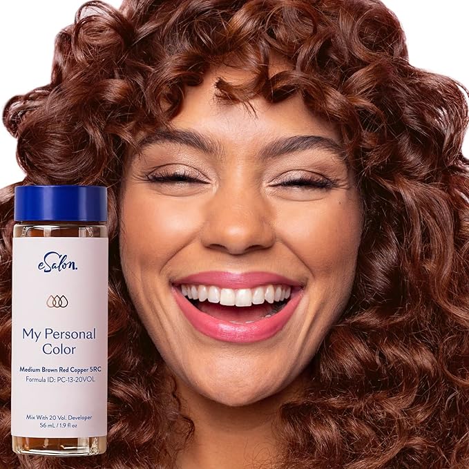 eSalon Permanent Hair Color &amp Hair Dye Complete Kit - Medium Brown Red Copper - Personal Colorist Kit for Up To 100% Gray Coverage for All Hair Types - Professional-Grade Ammonia-Free Hair Dye