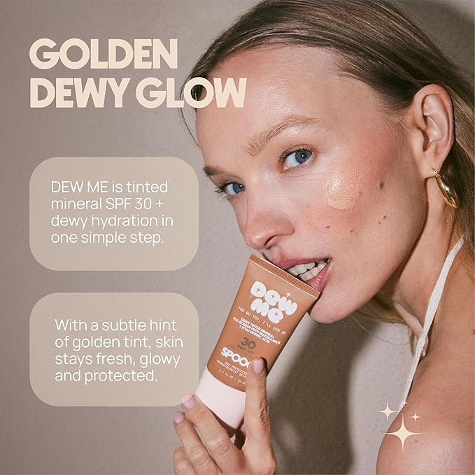 Dew Me Mineral All-Screen - Tinted SPF 30 Face Sunscreen with Hyaluronic Acid + Niacinamide for Golden Glow Dewy Finish - Dermatologist Developed Makeup Primer Complexion Perfector - (1.7 Oz)
