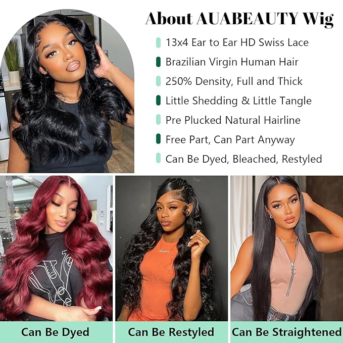 32 Inch 13x4 Body Wave Lace Front Wigs Human Hair 250 Density HD Lace Front Wigs Pre Plucked Brazilian Virgin Human Hair Wigs for Women Glueless Frontal Wigs Natural Color Body Wave Wig