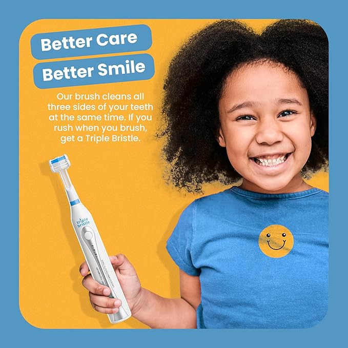 Triple Bristle Original Sonic Toothbrush | Rechargeable 31000 VPM Tooth Brush | Patented 3 Head Design | Angled Bristles Clean Each Tooth | Dentist Approved | Triple Bristle Original + Oral Care Kit