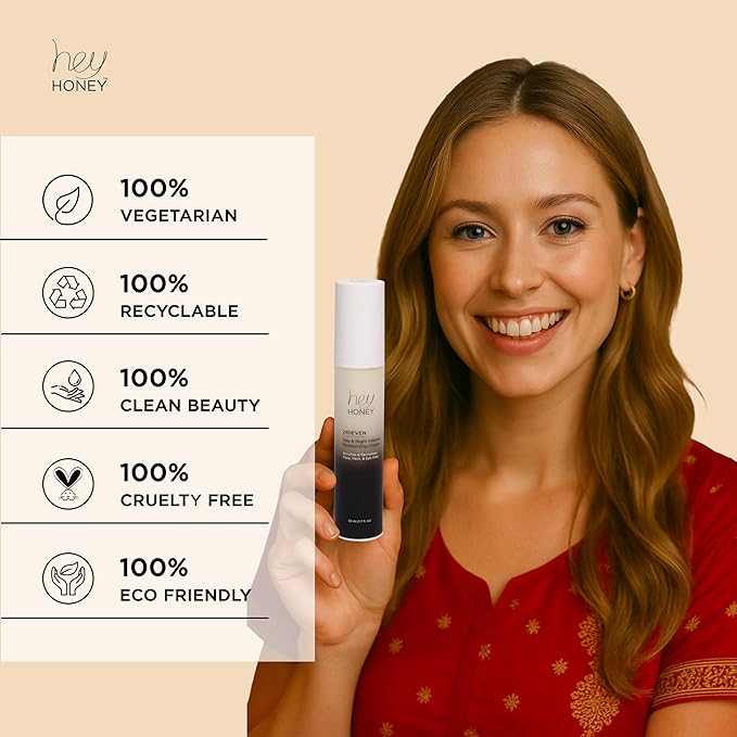 Hey Honey 24Seven Honey Day and Night Moisturizing Cream For Face Neck &amp Eye Area | Rich Pro-Beautiful-Aging Intensely Hydrate and Reduce The Appearance Of Fine Lines and Wrinkles | 1.7 Oz