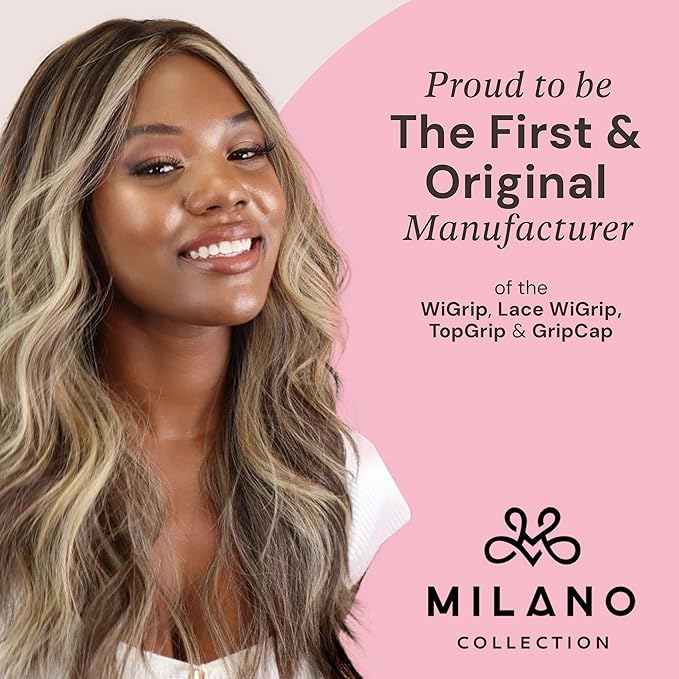 MILANO COLLECTION Glueless Top Grip for Hair Topper &amp Wiglets Adjustable Translucent Strap with Side Openings Top Headband for Your Wig or Topper Includes Clips Beige Large