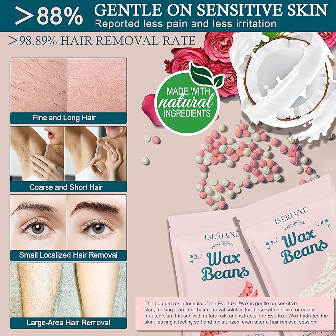 Waxing Kit for Women Hair Removal with Silicone Wax Warmer Liner Digital Waxing Machine Hard Wax Kit for Full Body Arms Legs Face Bikini Brazilian Wax Kit for Women Men Sensitive Skin