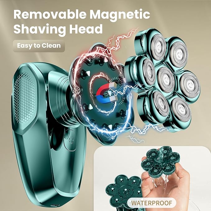 SHPAVVER Head Shavers for Bald Men: 7D Detachable Bald Shavers- IPX7 Waterproof Wet Dry Electric Razor for Balder-LED Display Type C Charger