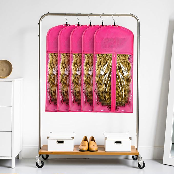 VARIPOWDER 10pcs Wig Storage Bags with Hanger Hair Extensions Storage for Multiple Wigs Dust-Proof Wigs Bag with Strong Holder Home Travel Closet Wigs &amp Accessories