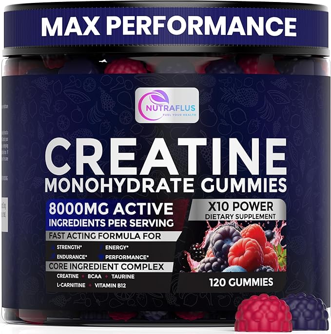 Creatine Monohydrate Gummies ? Berry Flavored Creatine Supplements for Women and Men ? 120Pcs Pre Workout Gummies with BCAA Taurine Vitamin B12 - Promote Energy Boost Performance