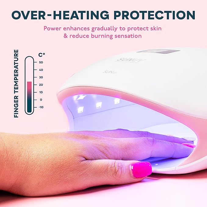SUNUV LED UV Nail Light UV Lamp for Gel Nails Polish with 4 Timer Settings LCD Display Removable Base SUN4S Pink