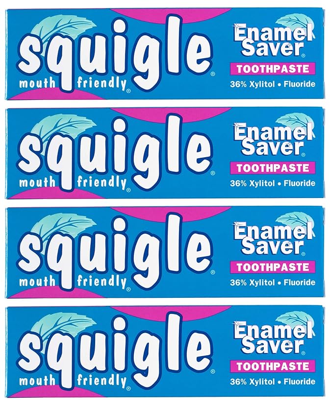 Squigle Enamel Saver Toothpaste (Canker Sore Prevention &amp Treatment) Prevents Cavities Perioral Dermatitis Bad Breath Chapped Lips - 4 Pack