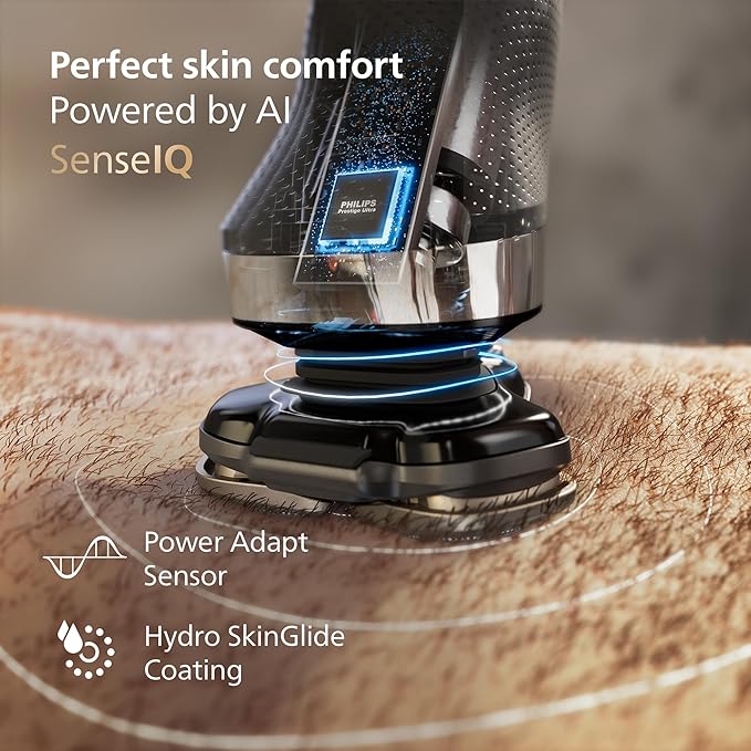 Philips Norelco Shaver i9000 Wet &amp Dry Electric Shaver Ink Black SenseIQ Technology Triple Lift &amp Cut System 360 Rotating Dual SteelPrecision Precision Blades Nose Trimmer Model X9000/9