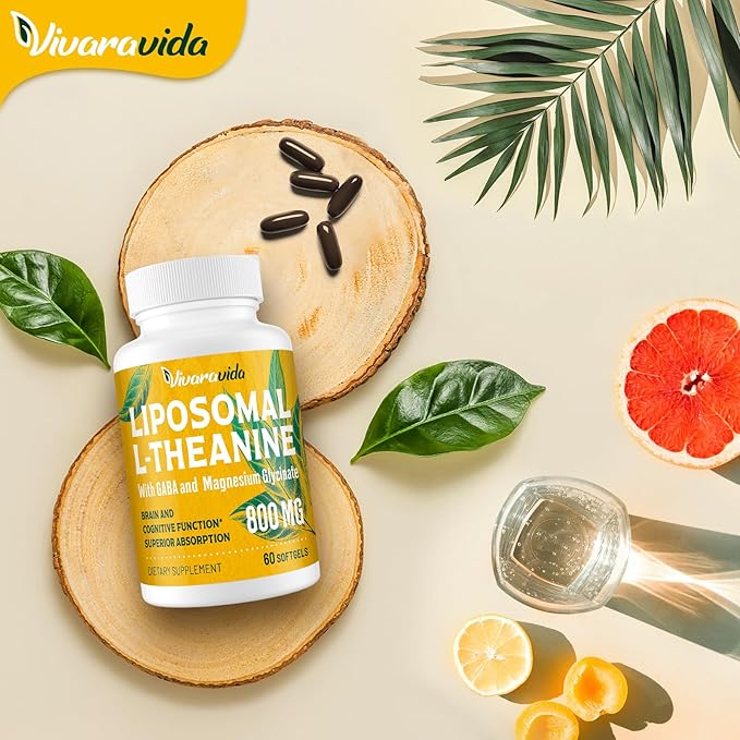L-Theanine 800mg Supplement with GABA and Magnesium Glycinate - Natural Compound Sleep and Relaxation (120 Softgels)