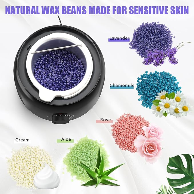 Waxing Kit - Wax Warmer for Hair Removal Hard Wax Kit with 14oz 5 Bags Hard Wax Beans for Full Body Legs Face Eyebrows Bikini Brazilian Waxing Kit for Women Men