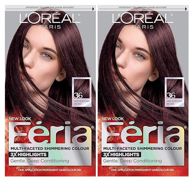 L'Oreal Paris Feria Multi-Faceted Shimmering Permanent Hair Color Chocolate Cherry Hair Dye Kit Pack of 2