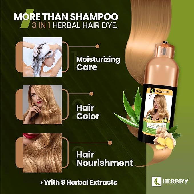 HERBBY Hair Color Shampoo for Gray Hair Coverage&ampColor Transform with 9 Herbal Extracts ?Long Lasting(6-8 Weeks)ShinyEvenly ColoredInstant Hair Dye Shampoo&ampConditioner 500 Ml (LIGHT HONEY