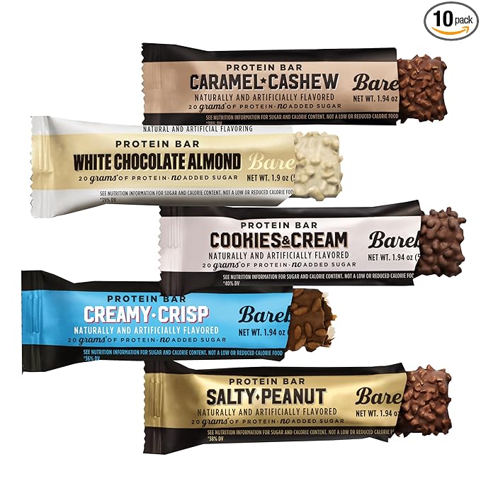 Barebell Protein Bar | 10 pack| Cookies &amp Cream Creamy Crisp Salty Peanut Caramel Cashew Salty Peanut White Chocolate Almond. 1.9oz Bars - Protein Snacks with 20g of High Protein bundled by O