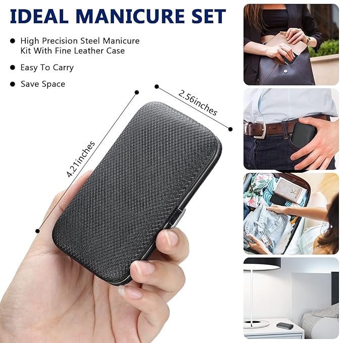 Geosar 12 Sets Manicure Set Nail Clippers Pedicure Kit 8 in 1 Grooming Stainless Steel Kits Nail Care Tools with Travel Case Xmas Gifts Christmas Stocking Stuffers for Men Women(Black)