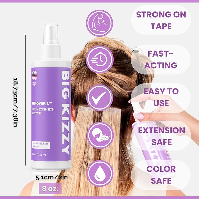 Big Kizzy Tape In Extension Remover 32oz Refill Bottle + Free 8oz Release &amp Reuse Spray Compatible with All Major Brands