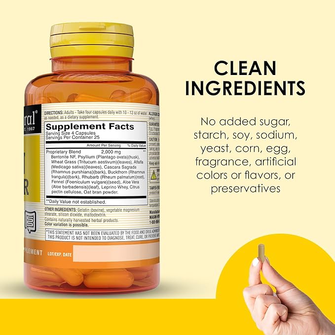 MASON NATURAL Herbal Colon Cleanser 300 Day Supply Dietary Supplement Supports Digestive Health with Soluble Fibers Probiotics &amp Herbs 3 Pack