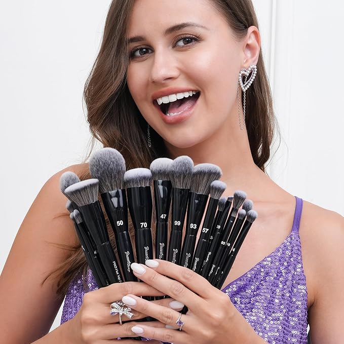 Bueart Design 19Pcs Professional Grade Labeled Makeup Brushes Set Large Foundation Powder Contour Concealer eyeshadow Blush EyeLiner Make up BrushesPremium Synthetic hairVegan Cruelty-free