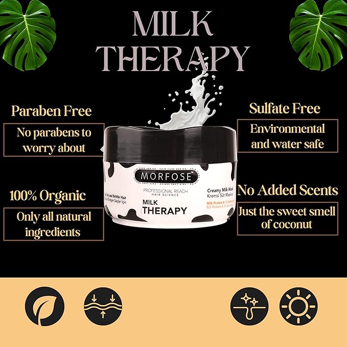 Morfose Professional Hair Mask for Dry Damaged or Brittle Strands 16.9 Fl oz (Milk Therapy)