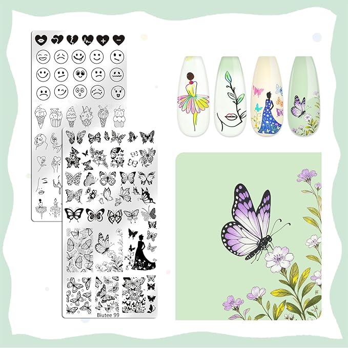 Biutee Nail Stamping Plate Set 12PCS Nail Art Stamp Plates 8PCS Stamping Nail Gel Polish Nail Stamper and Scraper Halloween Christmas Butterfly Leaves Bow Design Nail Stamping Kit with Storage Bag