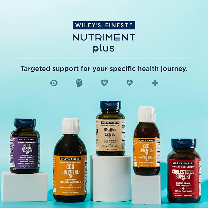 Wiley's Finest Wild Alaskan Fish Oil Vitamin K2 &amp D3 Softgels - 500mg of EPA and DHA Omega-3s for Bone and Heart Health Support - 120 Softgels (120 Servings)