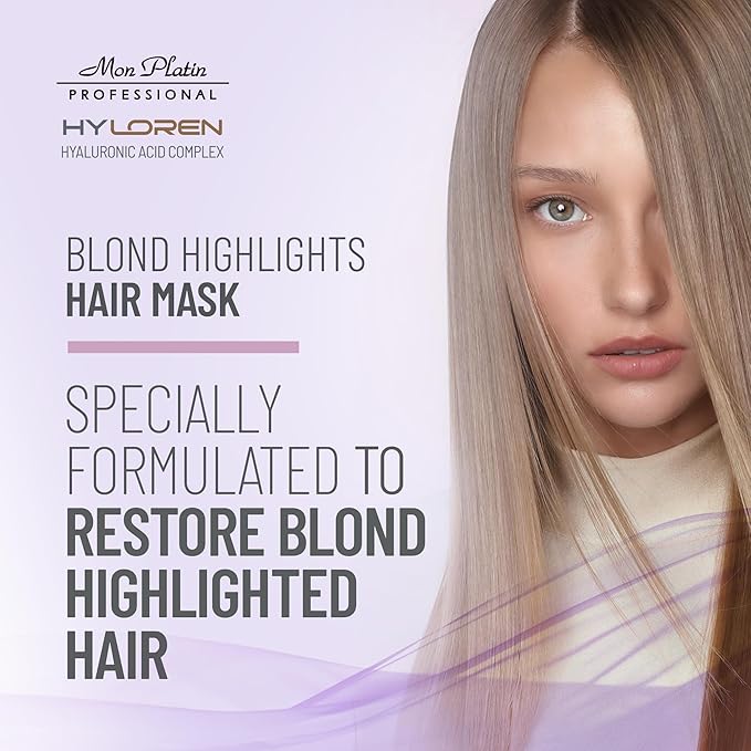 Mon Platin HYLOREN Blonde Highlights Mask with Hyaluronic Acid - 500 ml Premium Blonde Hair Mask to Neutralize Yellow and Orangey Tones - Treatment to Repair Restore Soften and Strengthen Hair