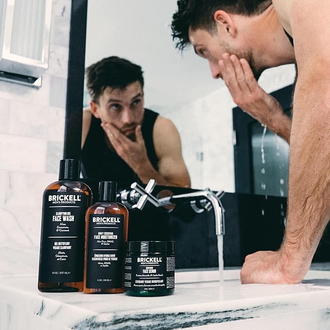 Brickell Men's Daily Advanced Face Care Routine I Gel Facial Cleanser Wash Face Scrub Face Moisturizer Lotion Natural and Organic Unscented Men's Skin Care Gift Set