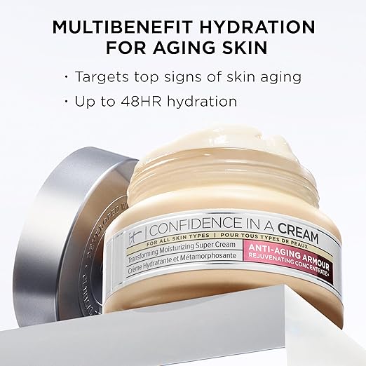 IT Cosmetics Confidence in a Cream - Hydrating &amp Anti Aging Face Moisturizer Visibly Reduces Fine Lines &amp Wrinkles Up To 48H Hydration Repairs Skin Barrier Squalane &amp Ceramides For Al