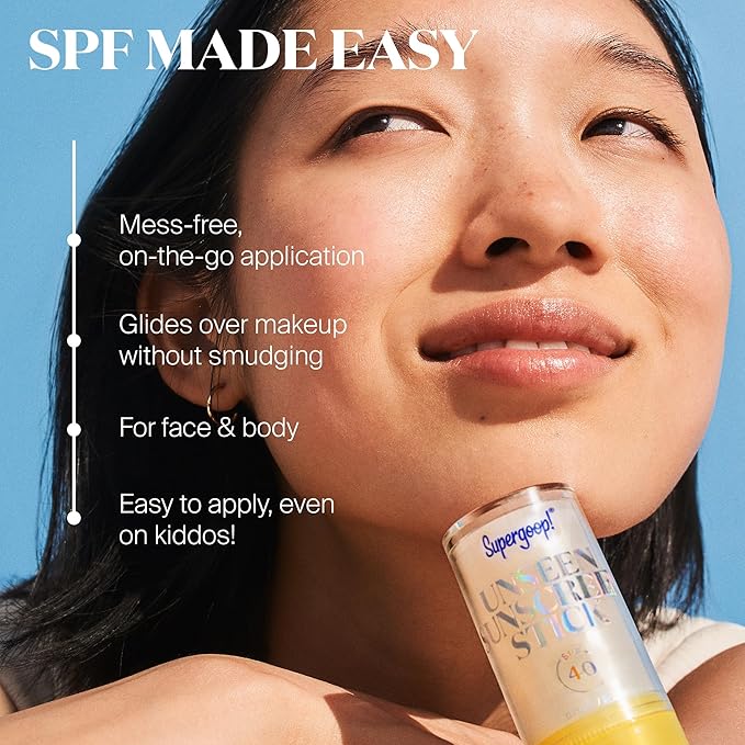 Supergoop! Unseen Sunscreen Stick - SPF 40 - Clear &amp Invisible Sun Protection - Broad Spectrum Face Sunscreen - Glides Over Makeup - Natural Finish - For All Skin Types - 0.7 fl oz