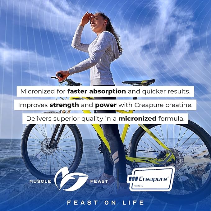 Muscle Feast Creapure - Micronized Creatine Monohydrate Powder | Premium Pre-Workout or Post-Workout | Flavored Creatine for Women &amp Men | Easy to Mix Gluten-Free Safe and Pure (Grape 250g)