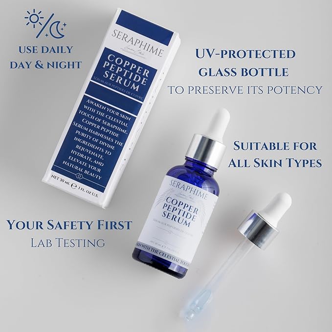 Copper Peptides Serum for Face 2% Copper Peptide with 4% Epidermal Growth Factor (EGF Serum) Niacinamide Ceramides Squalane &amp Hyaluronic Acid Multi Peptide Collagen Peptide Complex 1 fl oz