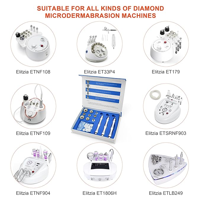 Elitzia 9 Tips 3 Wands Quality Diamond Dermabrasion Replacements Remove Wrinkles Blackheads Fine Lines ETL06C (Stainless Steel)