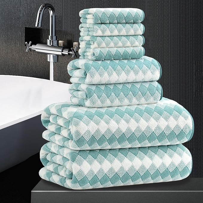 8 Piece Bathroom Towel Set Aqua |2 Oversized Large Bath Towels Sheet2 Hand Towels and 4 Washcloths| 600GSM Ultra Soft Luxury Premium Towel Set Highly Absorbent Quick Dry Hotel Towel Collection