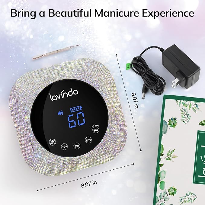 Lavinda UV LED Nail Lamp 54W Rechargeable Cordless Nail Lamp Nail Dryer Gel Polish UV Nail Light with 4 Timer Setting Professional Quick Dry Curing Lamp with Display Auto Sensor for Salon &amp Home