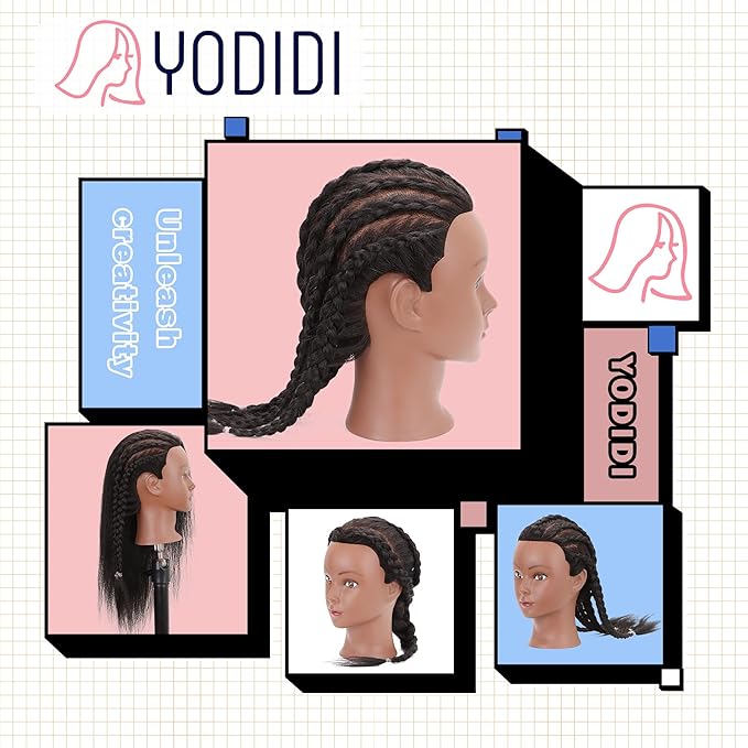 Mannequin Head with 100% Human Hair Manikin Head Human Hair Cosmetology Doll Head for Hair Styling Hairdresser Practice Braiding with Table Clamp Stand and Tools (16 inch + tripod)
