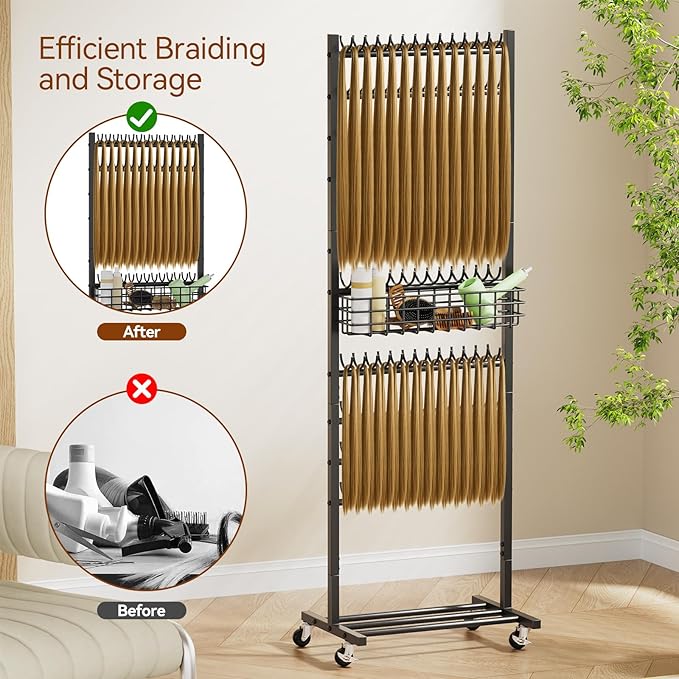 Braiding Rack 286 Pegs Braiding Hair Rack with Wheels 2-Sided Hair Braiding Stand for Braiders Hair Separator for Braiding Standing Extension Holder Hanger for Salon Home
