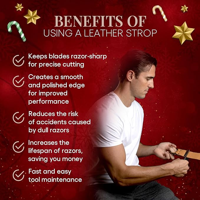 Naked Armor Straight Razor Leather Strop - 2.5 x 15 Cow Leather Razor Blade Sharpener with Brass Hooks Brown