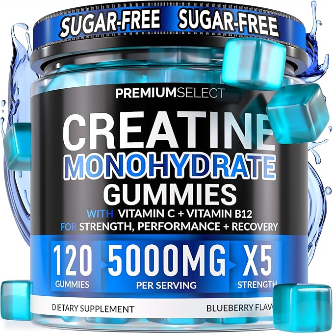 Sugar Free Creatine Monohydrate Gummies 5g Per Serving - 120 Monohydrate Creatine Gummies Advanced Complex with Vitamin C + Vitamin B12 for Muscle Strength Energy Boost Pre-Workout Gummy