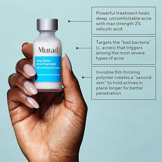 Murad Deep Relief Acne Treatment with 2% Salicylic Acid - Deep Painful Acne Spot Treatment for Face ? Redness Relief Fast Acting Blemish Serum Soothing Breakout Treatment - 1Fl Oz