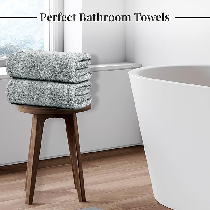 Tens Towels Pack of 4 Extra Large Bath Towels 30 x 60 Inches 100% Cotton Larger &amp Lighter Weight Quicker to Dry Super Soft and Absorbent Perfect for Bathroom Cool Grey