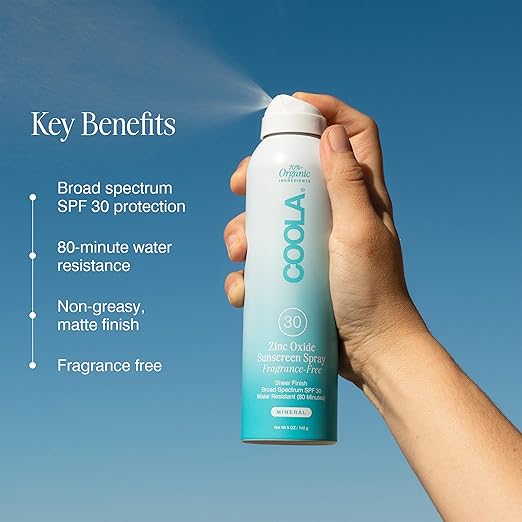 COOLA Organic Mineral Sunscreen SPF 30 Sunblock Spray Dermatologist Tested Skin Care for Daily Protection Vegan and Gluten Free Fragrance Free 5 Fl Oz