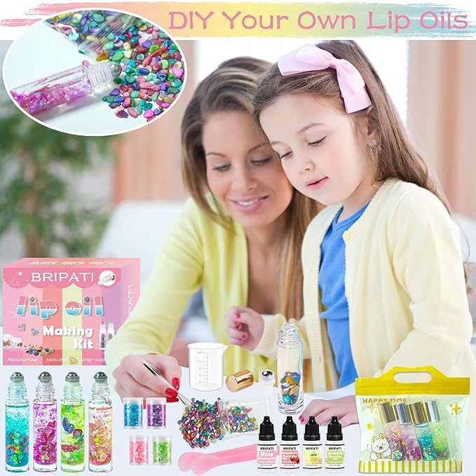 DIY Lip Gloss Making Kit Lip Oil Maker Kits to Make Your Own Lipglosses with Roller Bottles Moisturizing Lipstick Supplies Set All-Inclusive Fun Lip Sticks Craft Kit for Girls Women