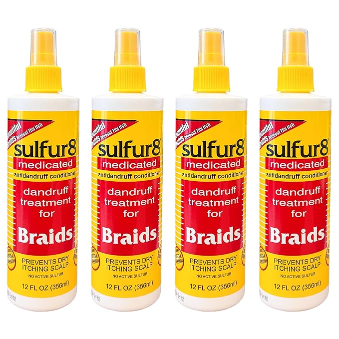 Sulfur 8 Dandruff Treatment for Braids 12 oz (Pack of 4) ? Medicated Anti-Itch Scalp Conditioner