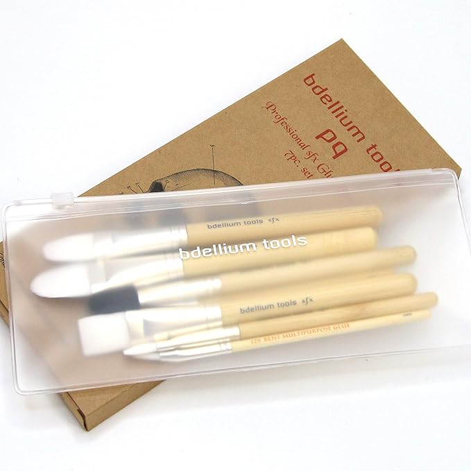 Bdellium Tools Professional Makeup Brush SFX Glue Brush Set 7 PC. With Ziplock Pouch