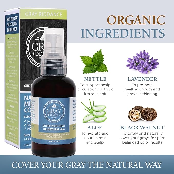 DIY Natural Mineral Color Dye Kit - 100% Vegan Hair Color Spray for Men &amp Women - Non-Toxic Ammonia-Free Organic Hypoallergenic Gray Coverage for Scalp &amp Beard - Obsidian Black