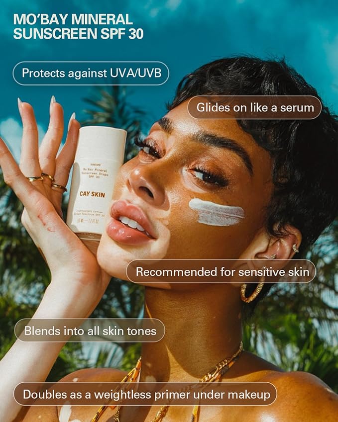 Cay Skin Mo'Bay Mineral Sunscreen Drops SPF 30 ? Broad Spectrum Face Sunscreen &amp Makeup Primer ? Lightweight Moisturizing Reef Safe Lotion with Natural Finish for All Skin Types ? 2-Pack 1.7 oz