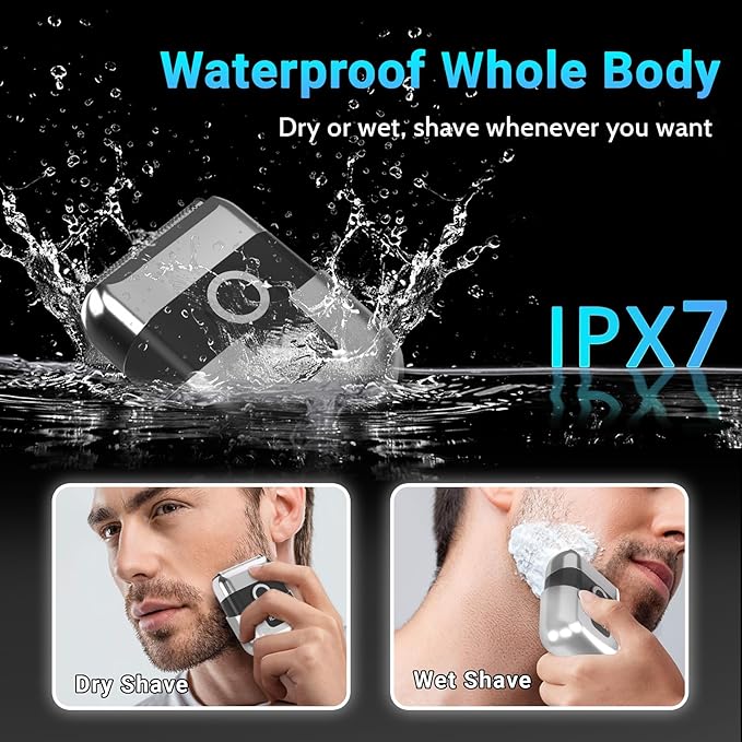 Electric Foil Shavers for Men: Mini Electric Razor Foil Shaver for Face IPX7 Waterproof Wet Dry Cordless Razor with 3 Floating Blades LED Display for Travel &amp Home USB Type C
