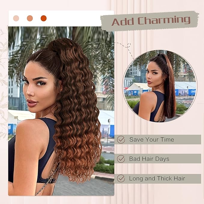 AISI BEAUTY Ponytail Extension for Black Women Drawstring Ponytail Natural Black Long Curly Wavy Ponytail 24 Inch Synthetic Clip in Ponytails Hair Extensions for Daily Use(T1B/30)