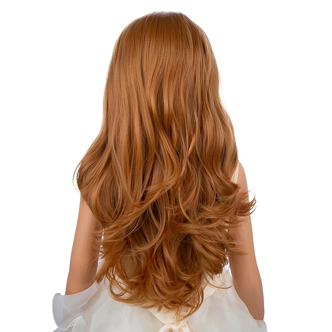 Girls Strawberry Blonde Wig Kids Long Blonde Wavy Curly Wig Child Middle Part Wigs Heat Resistant Synthetic Wigs with Cap
